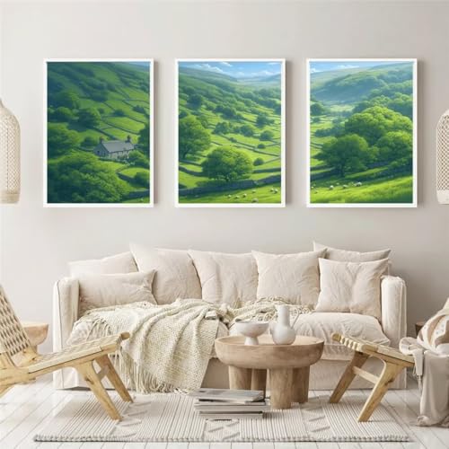 Diamond Painting 3 Teilig Kits Groß xxl Erwachsene 5D Full Drill Grüne Hügel Diamant-Malset mit Zubehör für Anfänger Kinder DIY art Painting auf Leinwand Bilder für Wanddeko Zu Hause 30x40cm 6405 von Xyyhdm