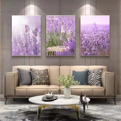 Diamond Painting 3 Teilig Kits Groß xxl Erwachsene 5D Full Drill Lavendel Diamant-Malset Foto mit Zubehör für Anfänger Kinder DIY art Painting auf Leinwand Bilder für Wanddeko Zu Hause 20x30cm 6566 von Xyyhdm