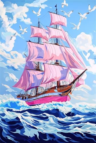 Xyyhdm Malen Nach Zahlen Erwachsene Rosa Boot Paint by Numbers DIY Kit für Anfänger Acrylfarben Handgemalt Ölgemälde Leinwand Zuhause Wanddekoration Home Deko Weihnachten 25x30cm no frame 1245 von Xyyhdm