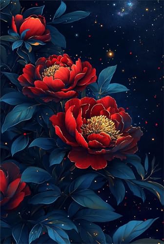 Xyyhdm Malen Nach Zahlen Erwachsene Rote Blumen in Der Nacht Paint by Numbers DIY Kit Anfänger Acrylfarben Handgemalt Ölgemälde Leinwand Zuhause Wanddekor Home Deko Weihnachten 25x30cm no frame 5359 von Xyyhdm