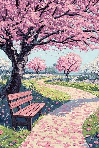 Xyyhdm Malen Nach Zahlen Erwachsene Sakura-Baum Paint by Numbers DIY Kit für Anfänger Acrylfarben Handgemalt Ölgemälde Leinwand Zuhause Wanddekoration Home Deko Weihnachten 45x60cm with frame 5444 von Xyyhdm