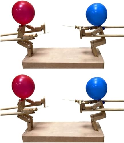 Wooden Fencing Puppets | Balloon Bamboo Man Battle mit 50 Ballnoons | Ballon Bambus Mann Schlacht | 2024 New Handmade Holz Bots Kampfspiel für 2 Spieler, Desktop Kampfspiel für Partys, Familienspiele von Xzbling