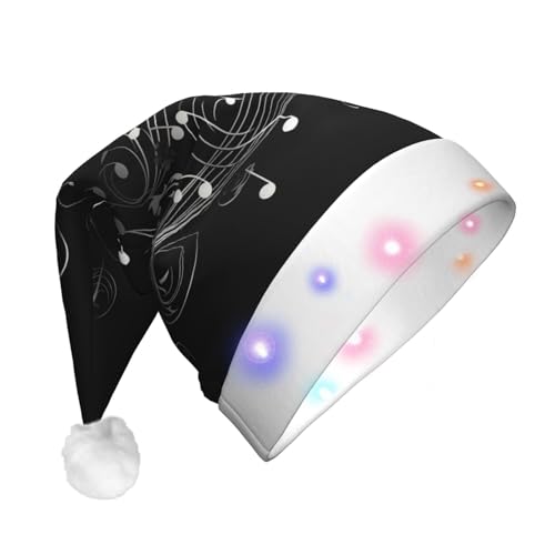 Xzeit LED-Weihnachtsmütze für Erwachsene, Weihnachtsmannmütze, schwarze Note, beleuchtete Weihnachtsmütze, Weihnachtsfeiertagszubehör von Xzeit