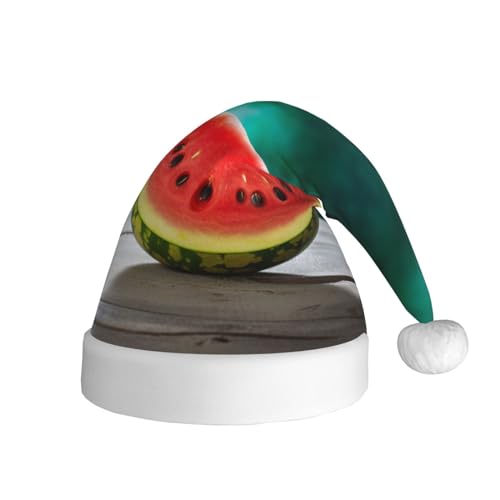 Xzeit Wassermelone mit Smiley Weihnachtsmann Hut Erwachsene Weihnachtsmütze Weihnachten Urlaub Hut für Frauen Männer Neujahr Festliches Partyzubehör von Xzeit