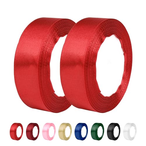 Satinband Rotwein 20mm, 44 Meters Rotwein Dekoration Geschenkband breit Schleifenband Geschenkbänder Band Dekoband Rosa, Schleife für Schultüte, Stoffband für Hochzeit,Taufe und Geburtstag Geschenke von Y iRAN