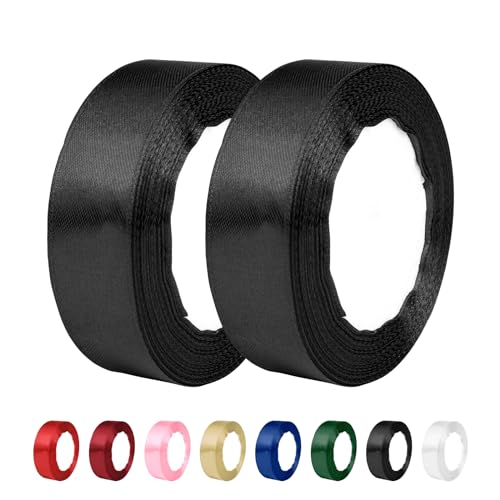 Satinband Schwarz 20mm, 44 Meter Schwarz Dekoration Geschenkband breit Schleifenband Geschenkbänder Band Dekoband Schwarz, Schleife für Schultüte, Stoffband für Hochzeit,Taufe und Geburtstag Geschenke von Y iRAN