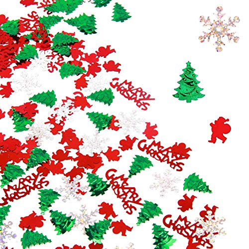 Yiran Konfetti Weihnachten 30G/1600 Stücke Rot Grün Weihnachtsmann Schneeflocke Elch Metallic Foil Confetti Pailletten Weihnachtsdeko Neujahrsdekoration Tischdeko Christmas Party Decorations von Y iRAN