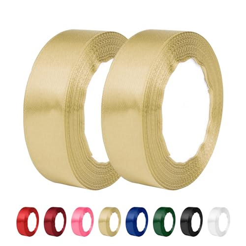 Yiran Satinband Gold 20mm, 44 Meters Gold Dekoration Geschenkband breit Schleifenband Geschenkbänder Band Dekoband Gold, Schleife für Schultüte, Stoffband für Hochzeit,Taufe und Geburtstag Geschenke von Y iRAN