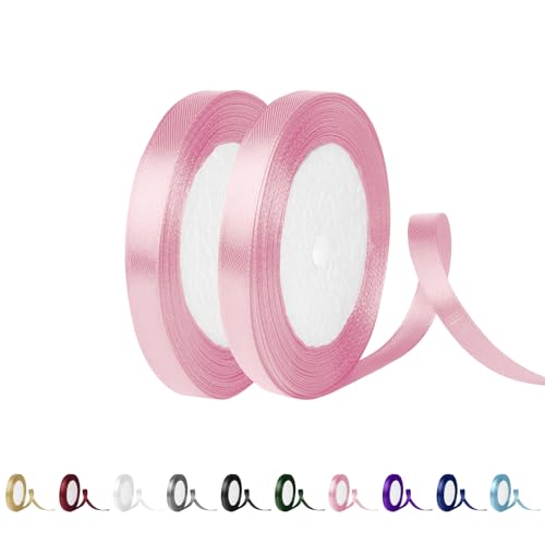 Yiran Satinband Rosa 10mm, 44 Meters Rosa Dekoration Geschenkband breit Schleifenband Geschenkbänder Band Dekoband Rosa, Schleife für Schultüte, Stoffband für Hochzeit,Taufe und Geburtstag Geschenke von Y iRAN