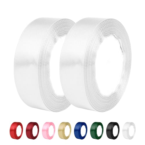 Yiran Satinband Weiss 20mm, 44 Meters Weiß Dekoration Geschenkband breit Schleifenband Geschenkbänder Band Dekoband Weiss, Schleife für Schultüte, Stoffband für Hochzeit,Taufe und Geburtstag Geschenke von Y iRAN