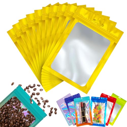 100 Stück Zip-Beutel Klein Mylar Bags Gold Holografische Beutel 7x10cm,Wiederverschließbare Mylar Beutel,Geruchsdichte Baggys Ziplock-Beutel Polybeutel für Schmuck,Lebensmittel,Kleine Unternehmen von YAAVAAW