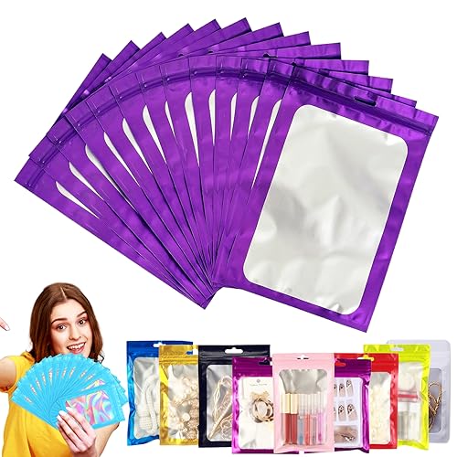 100 Stück Zip-Beutel Klein Mylar Bags Lila Holografische Beutel 12x18cm,Wiederverschließbare Mylar Beutel,Geruchsdichte Baggys Ziplock-Beutel Polybeutel für Schmuck,Lebensmittel,Kleine Unternehmen von YAAVAAW