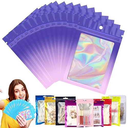 100 Stück Zip-Beutel Klein Mylar Bags Lila Rosa Holografische Beutel 7x10cm,Wiederverschließbare Mylar Beutel,Geruchsdichte Baggys Ziplock-Beutel Polybeutel für Keksen,Schmuck,Lebensmittel von YAAVAAW