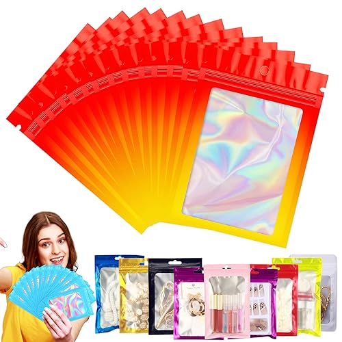 100 Stück Zip-Beutel Klein Mylar Bags Rot Gelb Holografische Beutel 10x15cm,Wiederverschließbare Mylar Beutel,Geruchsdichte Baggys Ziplock-Beutel Polybeutel für Keksen,Schmuck,Lebensmittel von YAAVAAW