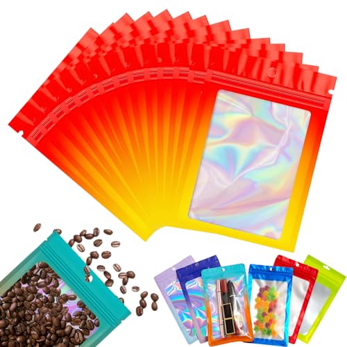 100 Stück Zip-Beutel Klein Mylar Bags Rot Gelb Holografische Beutel 7x10cm,Wiederverschließbare Mylar Beutel,Geruchsdichte Baggys Ziplock-Beutel Polybeutel für Keksen,Schmuck,Lebensmittel von YAAVAAW