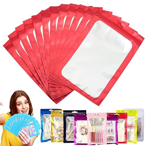 100 Stück Zip-Beutel Klein Mylar Bags Rot Holografische Beutel 12x18cm,Wiederverschließbare Mylar Beutel,Geruchsdichte Baggys Ziplock-Beutel Polybeutel für Schmuck,Lebensmittel,Kleine Unternehmen von YAAVAAW