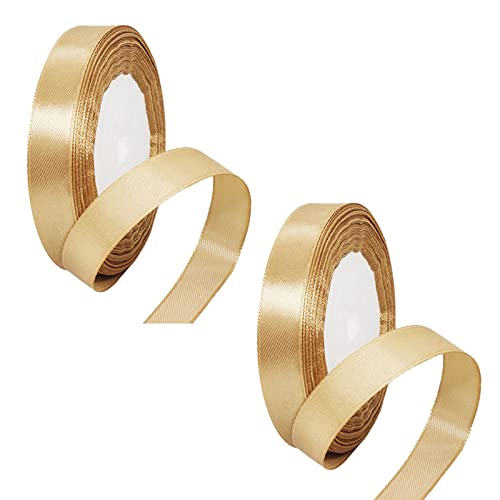 2 Rollen Champagner-Goldband, 15 mm zum Verpacken von Geschenken, 22 m, doppelseitiges goldenes Satinband, 15 mm dickes Stoffband zum Basteln, Kuchenband, Haarschleife, Weihnachtsdekoration, von YAAVAAW