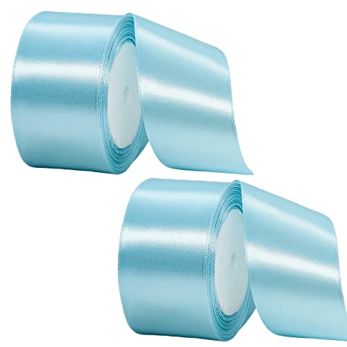 2 Rollen dickes babyblaues Satinband 50 mm zum Verpacken von Geschenken, 22 m, doppelseitig, 50 mm breit, himmelblaues Satinband zum Basteln, Kuchenband, Haarschleifenband, Blumensträuße, von YAAVAAW