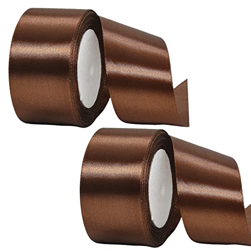 2 Rollen dickes braunes Band 50 mm zum Verpacken von Geschenken, 22 m, doppelseitig, 50 mm breit, braunes Satinband zum Basteln von Kuchenband, Weihnachtsdekoration, Hochzeits-Autoband von YAAVAAW