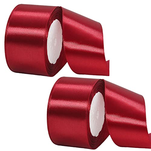 2 Rollen dickes burgunderrotes Band 50 mm zum Verpacken von Geschenken, 22 m, doppelseitig, 50 mm breit, weinrotes Satinband zum Basteln von Kuchenband, Haarschleifenband, Blumensträußen, von YAAVAAW