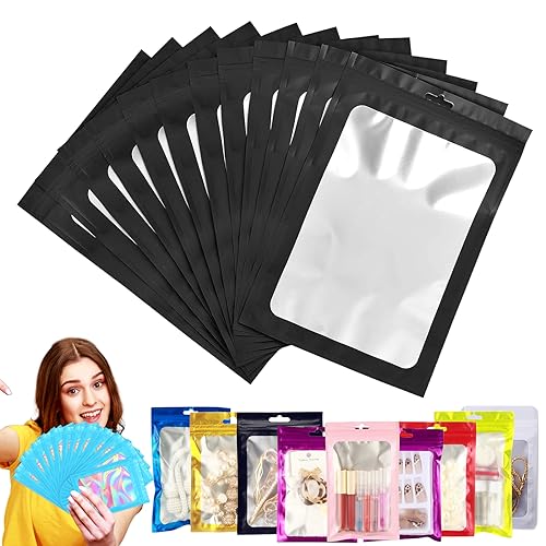 50 Stück Zip-Beutel Medium Mylar Bags Schwarz Holografische Beutel 14x20cm,Wiederverschließbare Mylar Beutel,Geruchsdichte Baggys Ziplock-Beutel Polybeutel für Schmuck,Lebensmittel,Kleine Unternehmen von YAAVAAW