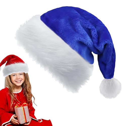 Blau Weihnachtsmütze für Kinder,28*38cm Nikolausmütze Plüsche Weihnachtsmann Mütze,Warm Dicker Nikolaus Mütze Santa Clause Mütze Weihnachtsmützen für Mädchen Jungs Familie Weihnachtsfeier Geschenke von YAAVAAW