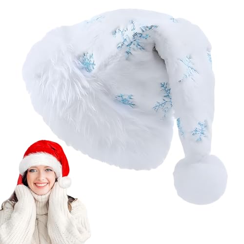 Blauer Schnee Weihnachtsmütze für Erwachsene Kinder,30*43cm Nikolausmütze Plüsche Weihnachtsmann Mütze,Warm Dicker Nikolaus Mütze Santa Clause Mütze für Männer Frauen Familie Weihnachtsfeier von YAAVAAW