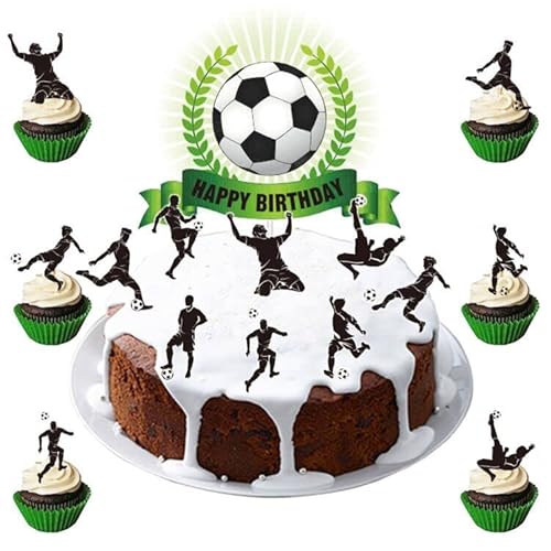 Fußball-Thema Happy Birthday Cake Toppers Cupcake Topper für Jungen Geburtstag Party Kuchen Dekorationen Zubehör, personalisierte Fußball Kuchen Topper für Kinder Jungen 1. 2. 6 10 16. Geburtstag Party Dekor von YAAVAAW