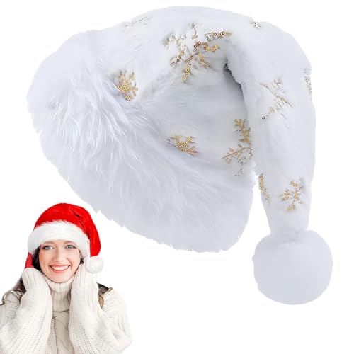 Gold Schnee Weihnachtsmütze für Erwachsene Kinder,30*43cm Deluxe Nikolausmütze Plüsche Weihnachtsmann Mütze,Warm Dicker Nikolaus Mütze Santa Clause Mütze für Männer Frauen Familie Weihnachtsfeier von YAAVAAW