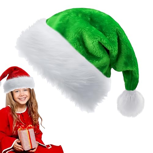 Grün Weihnachtsmütze für Erwachsene Kinder,32*45cm Nikolausmütze Plüsche Weihnachtsmann Mütze,Warm Dicker Nikolaus Mütze Santa Clause Mütze für Männer Frauen Mädchen Jungs Familie Weihnachtsfeier von YAAVAAW