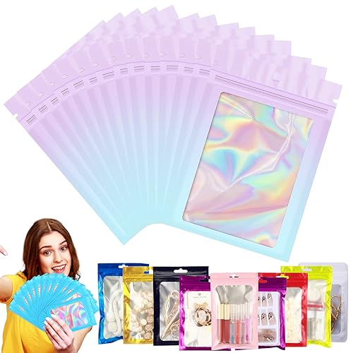 100 Stück Zip-Beutel Klein Mylar Bags Lila Blau Holografische Beutel 7x10cm,Wiederverschließbare Mylar Beutel,Geruchsdichte Baggys Ziplock-Beutel Polybeutel für Keksen,Schmuck,Lebensmittel von YAAVAAW