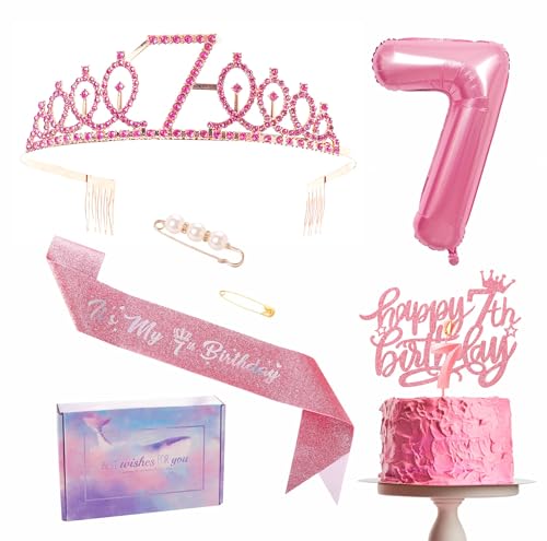 Rosa 7 Geburtstag Dekorationen Mädchen Schärpe Tiara Kuchen Topper Ballon Kerze Geschenke Rosa 7 Geburtstag Dekorationen Mädchen Schärpe Tiara Kuchen Topper Ballon Kerze Geschenke von YAAVAAW