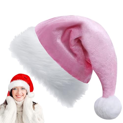 Rosa Weihnachtsmütze für Erwachsene Kinder,32*45cm Nikolausmütze Plüsche Weihnachtsmann Mütze,Warm Dicker Nikolaus Mütze Santa Clause Mütze für Männer Frauen Mädchen Jungs Familie Weihnachtsfeier von YAAVAAW