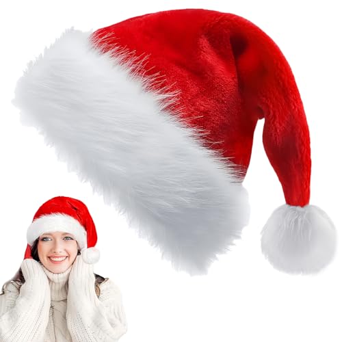 Rot Weihnachtsmütze für Erwachsene Kinder,32*45cm Nikolausmütze Plüsche Weihnachtsmann Mütze,Warm Dicker Nikolaus Mütze Santa Clause Mütze für Männer Frauen Mädchen Jungs Familie Weihnachtsfeier von YAAVAAW