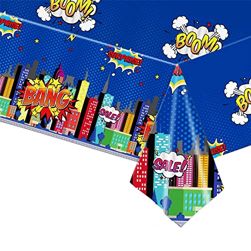 Superhelden-Party-Tischdecke für Jungen, Mädchen, 130x220 cm, blaue Superhelden-Party-Tischdecke, Kunststoff, Marvel Avengers, Tischdecke, Party für Kinder, Babyparty, Superhelden, Party-Dekorationen von YAAVAAW