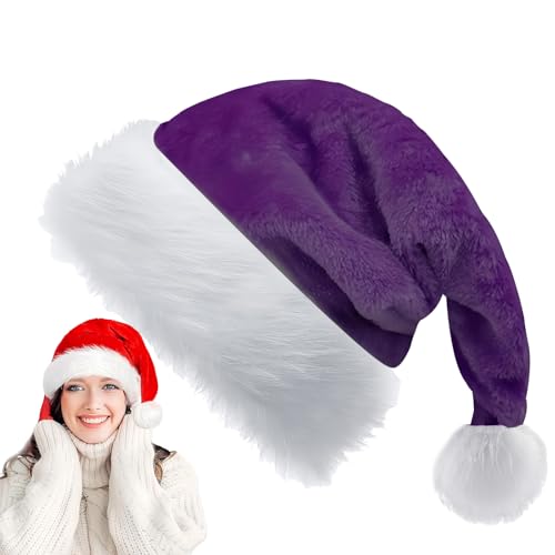 Violett Weihnachtsmütze für Erwachsene Kinder,32*45cm Nikolausmütze Plüsche Weihnachtsmann Mütze,Warm Dicker Nikolaus Mütze Santa Clause Mütze für Männer Frauen Mädchen Jungs Familie Weihnachtsfeier von YAAVAAW