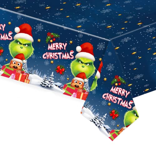 Weihnachtstischdecke für Weihnachtsfeier, 108 x 180 cm, Weihnachtsgeschirr, Dekoration, The Grinch Xmas Tischdecke, Einweg-Kunststoff-Tischdecke für den Winterurlaub, Weihnachtsfeier, von YAAVAAW