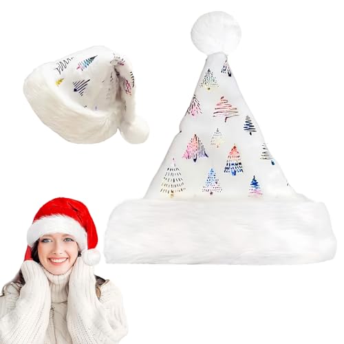 YAAVAAW Weißer Baum Weihnachtsmütze für Erwachsene Kinder,30 * 43cm Nikolausmütze Plüsche Weihnachtsmann Mütze,Warm Dicker Nikolaus Mütze Santa Clause Mütze für Männer Frauen Familie Weihnachtsfeier von YAAVAAW