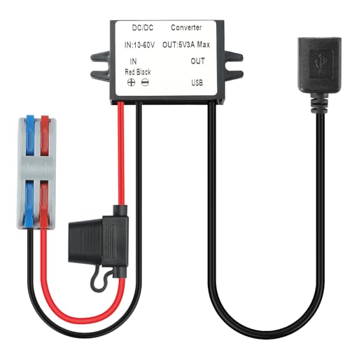 YABOANG DC-Spannungswandler 12/24/36/48V zu 5V 3A 15W MAX, DC-DC-Wandler Buck 10-60V auf 5V, DC-DC Konverter mit wasserdichter Sicherung und Klemmleiste, automatischer Abwärtsspannungsregler von YABOANG