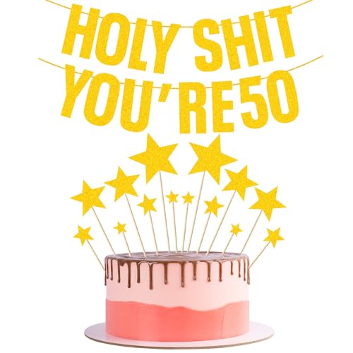 YADODO 50. Geburtstag Dekorationen Banner für Frauen Männer mit Gold Glitzer Kuchen Topper 50 Geburtstag Banner Schild Holy Sh** You're 50 Lustiges Happy Birthday Banner 50 für Frauen Männer Sie Ihn von YADODO