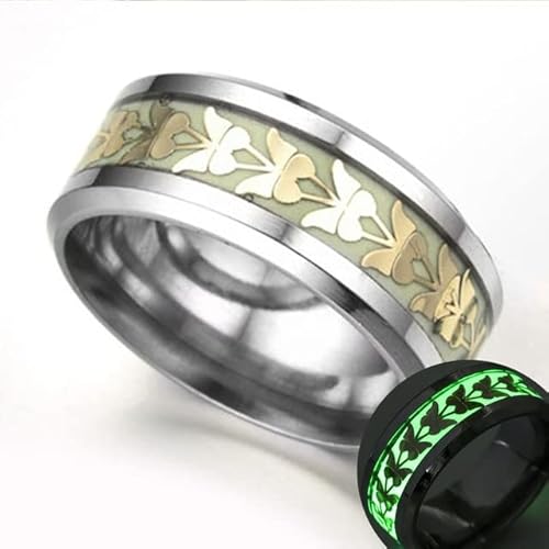 YAHUO Leuchtender plattierter Ring Dunkelgoldener Schmetterling Inlay Grüner Hintergrund Mode Herren Fluoreszierende Leuchtende Ringe von YAHUO