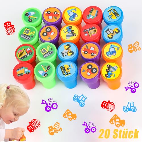 Kinderstempel Set 20 Stück Baustelle Kinder Party Bagger Stempel Selbstfärbend Geschenktütenfüller, Klassenzimmer Preise Geburtstagsgeschenk, Halloween Party Favor von YAIRSTEN