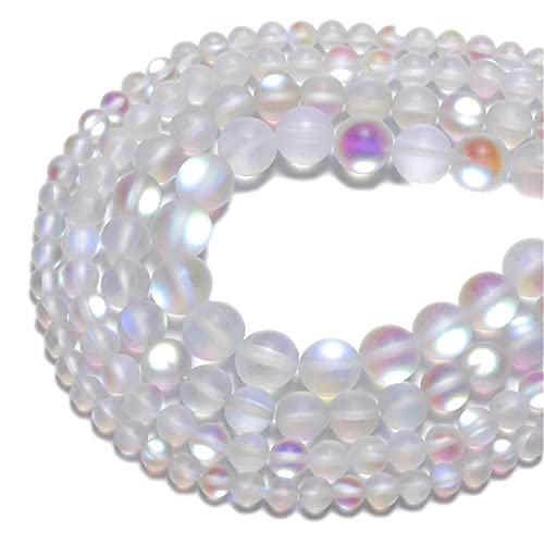 Matt weiße AB mattierte österreichische Kristallperlen für Schmuckherstellung 6/8/10/12 mm Glitzer-Mondsteinperlen DIY Armband 8 mm 48 Stück Perlen von YAJILM