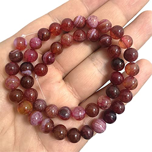 Natürliche glatte matte rissige Drachenadern, Achat, Sardonyx, runde Stein-Abstandshalter für Schmuckherstellung, Armband, Drachenachat, 25, 10 mm, ca. 38 Stück von YAJILM