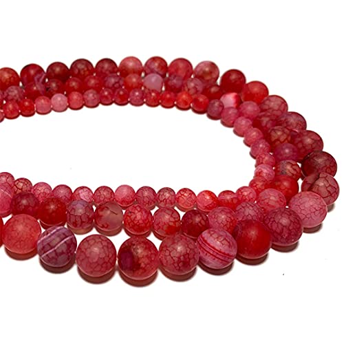 Rote, stumpfe Politur Drachenvenachat natürliche runde matte Steinperlen für Schmuckherstellung DIY Armband 6/8/10 mm 38,1 cm 6 mm ca. 63 Stück von YAJILM