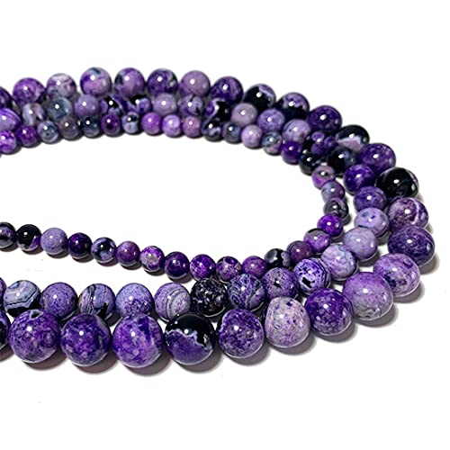 Violette schwarze Feuerachat-Natursteinperlen für Schmuckherstellung, DIY, Armband, Halskette, handgefertigt, 6/8/10 mm, ca. 8 mm, 46 Stück von YAJILM