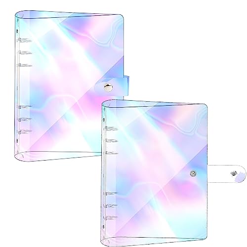 A5 Ringbuch Ordner 2 Stück Transparente Ringmappe aus PVC, Nachfüllbares 6Ringe Ringordner mit Hülle, Regenbogen Notizbuch Planer Binder für Loseblatt Schule Büro Haushalt von YAKLEE