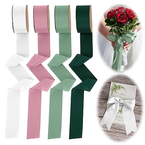 Schleifenband Geschenkband 4 Rollen 38mm x 22 m Chiffon Seidenband, schleifenband zum basteln, Satinband Breit für Geschenkverpackung Hochzeit Blumensträuße Deko Handwerk(4 Farben) von YAKLEE