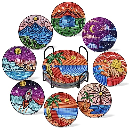 YALKIN Diamond Painting Coasters for Drinks Ocean DIY Diamond Painting Coasters Kits with Holder for Adults Kids Beginners Diamond Art Kits Craft Supplies Christmas Gifts von YALKIN