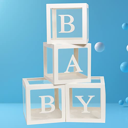 Baby Dusche Dekoration Boxen für Jungen Mädchen, 4Pcs weiße transparente Ballon Boxen Baby Buchstaben Dekorativ von YALLOVE